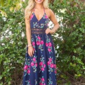 Pink Lily Floral Halter Maxi Dress